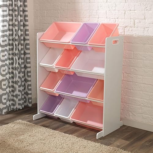 KidKraft Etagère de Rangement en Bois Pastel pour Jouets d'enfants avec 12 bacs en Plastique interchangeables, Meuble de Rangement, Meubles de Chambre d'enfant, 15450 - Nail Gallerys