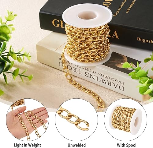 FASHEWELRY Rouleau de chaîne torsadée en aluminium pour fabrication de bijoux Doré 13 x 8 mm CHA-TA0001-10-BY-EU - Nail Gallerys