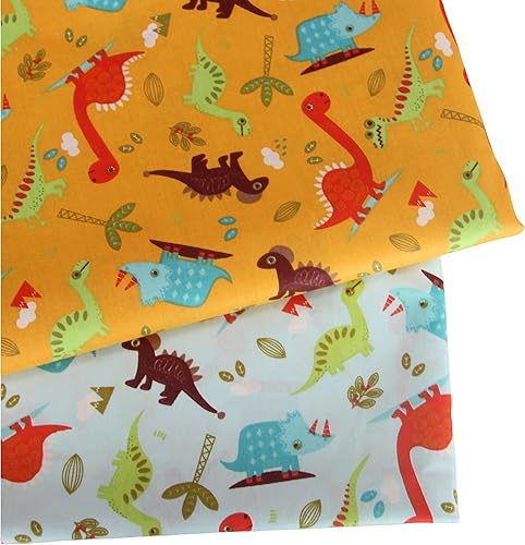 FUYA Lot de 2 tissus en coton motif dinosaures - 160 x 100 cm - Pour patchwork, travaux manuels, matelassage, couture, vêtements pour bébé et enfant - Couleur jaune - Nail Gallerys