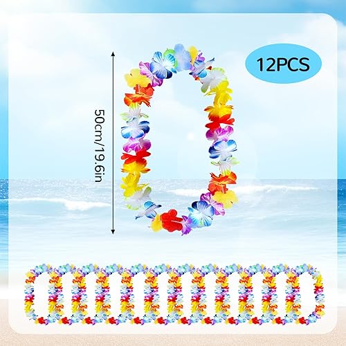 LUMOOM Lot de 12 chaînes de fleurs hawaïennes - Guirlandes décoratives hawaïennes - Guirlandes décoratives pour fête de piscine - Pour enfants et adultes - Accessoires de fête tropicale - Nail Gallerys