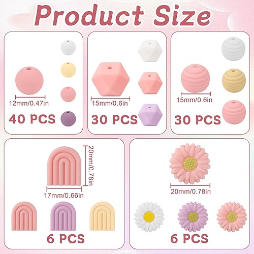 QGGTQG Lot de 110 perles rondes en silicone en forme de fleur - 4 couleurs - Avec corde en nylon - Pour porte-clés, colliers, bracelets (A) - Nail Gallerys