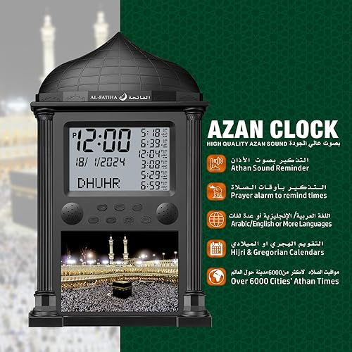 Al salama Horloge de prière Musulmane à LED - Réveil numérique Athan - Horloge Murale Musulmane - Calendrier Mural pour la Lecture de la Maison, du Bureau, de la mosquée, de la Maison (Noir) - Nail Gallerys