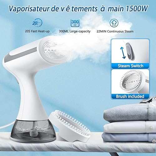 Défroisseur Vapeur, 1500W Défroisseur Vapeur Portable, Defroisseur Vapeur Vertical avec Réservoir d'eau de 300ml, Réchauffage Rapide en 20s, Fer à vapeur de voyage pour enlever les plis des vêtements - Nail Gallerys
