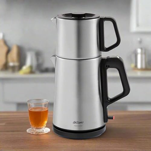 Arzum Théière turque avec théière en acier inoxydable de 1,0 l et bouilloire de 1,8 l - Fonction d'infusion rapide, fonction de maintien au chaud, protection contre le fonctionnement à sec, filtre à - Nail Gallerys