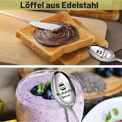 Lot de 2 cuillères personnalisées pour crème au chocolat, 20,3 cm, conçues pour les amateurs de Nutella, actuellement pour lui/pour vous, idéales pour une dent sucrée, argent - Nail Gallerys