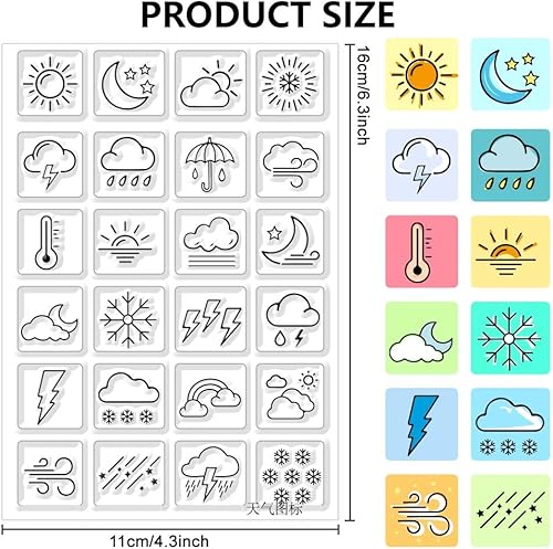 CHGCRAFT Timbres Transparents Météo Tampon en Silicone Transparent Mini Sceaux Météo en Silicone Timbre pour Calendrier Planificateur Décoration et Bricolage Scrapbooking 6.3 x 4.3 pouce - Nail Gallerys