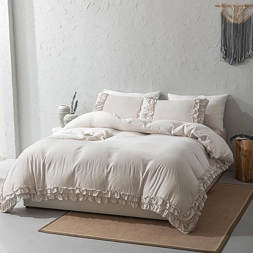 Herside Parure de lit Bohême à 2 couches, en microfibre douce, avec housse de couette de 240 x 220 cm et 2 taies d'oreiller de 80 x 80 cm (beige/gris, 240 x 220 cm) - Nail Gallerys