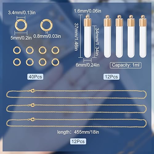 SUNNYCLUE 1boîte 64pcs 12 ensembles Bouteille en Verre Collier Faisant Kit Bouteille en Verre Charme Bouchons à Vis Bouteilles Vide Sablier Clair Flacon Charme pour la Fabrication de Bijoux Colliers à - Nail Gallerys