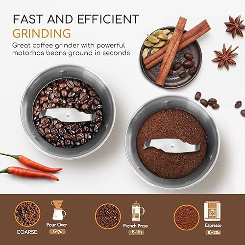 Aigostar Otto - Moulin à café électrique, moulin épices, céréales et graines 0% BPA. 25000tr/min, 200W, Capacité de 75g. Lames en inox anti-usures, bol amovible et cuillère doseuse - Nail Gallerys