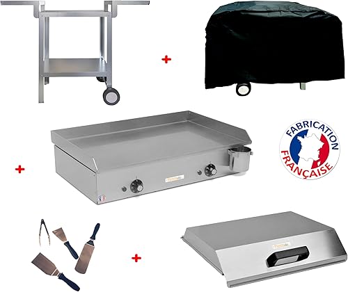 PLANCHAELEC - Pack Complet Plancha Electrique NEO E-650-2400W - Chariot + Accessoires - Inox - Thermostat Réglable - 10 Personnes - Made In France - L65 X P43 X H18 cm - Nail Gallerys