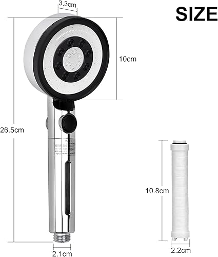 Pommeau de douche haute pression avec 4 filtres PP et 5 fonctions de pulvérisation - Douchette à main économe en eau avec aspect chromé pratique - Fonction arrêt (sans tuyau ni support) - Nail Gallerys