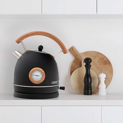 Caprizze Bouilloire Nara 2200 W en Acier Inoxydable avec Thermomètre Intégré Capacité 1,8 L Noir Mat et Effet Bois - Nail Gallerys