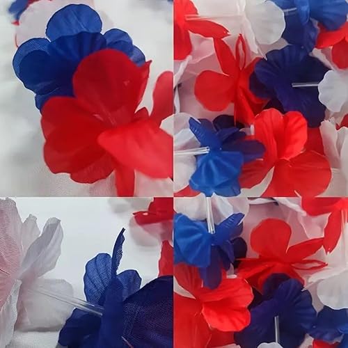 Wudaizhi Lot de 10 Guirlandes De Fleurs Rouges, Blanches Bleues, Décorations du 4 Juillet, Collier De Fleurs Luau Hawaïen, Cadeaux De Fête d'anniversaire pour Le Jour De L'indépendance - Nail Gallerys