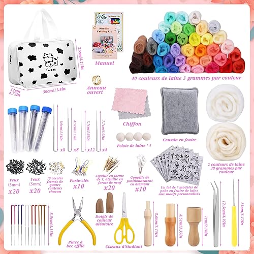Doxiru Kit de feutrage en laine 42 couleurs Kit de feutrage à l'aiguille avec outil de feutrage et tapis en mousse Fournitures de feutrage à l'aiguille pour le feutrage artisanal bricolage - Nail Gallerys