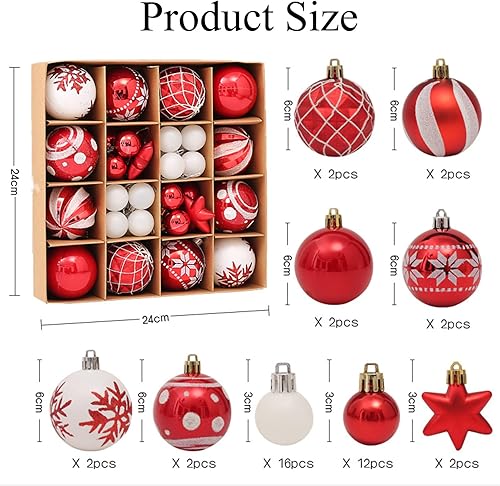 testyu 42 Pièces Boules de Noël, 3 & 6 cm Boule Noel Rouge Les Ornements festifs Boules de Noël incassables avec Réutilisables et Portables pour décoration Sapin Noël - Nail Gallerys