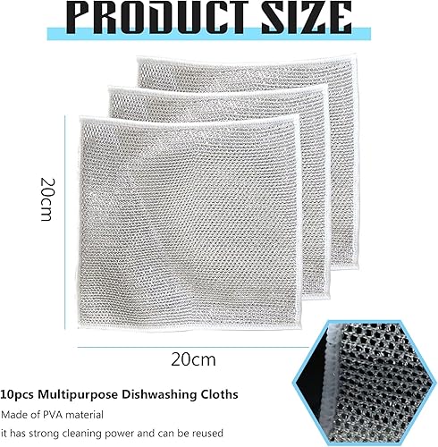 10 Pièces Chiffons à Vaisselle en Fil métallique Polyvalents pour humides et secs, Chiffons à Vaisselle en Fil de Récurage Anti-Rayures, Torchon Métallique Multifonctions Réutilisables - Nail Gallerys