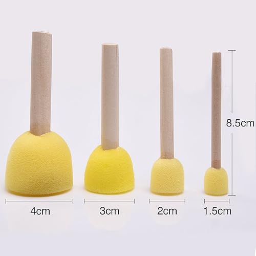 Brosse Éponge en Mousse avec Manche en Bois Enfant Creative Art Peinture Outil, 4 Tailles, 20 Pièces - Nail Gallerys