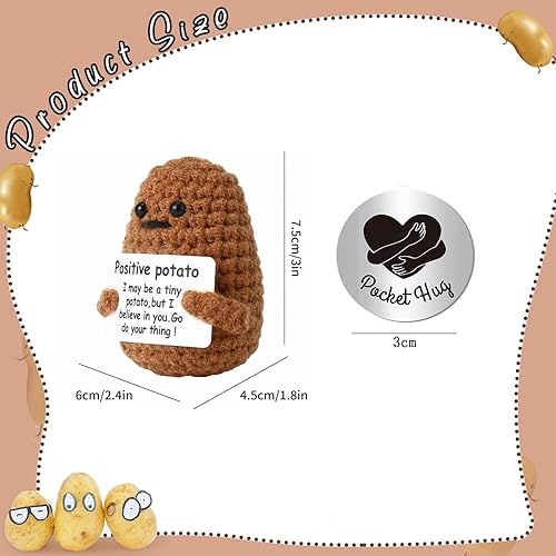 Pocket Hug Positive Potato, Mini Figurines en Peluche Drôle de Positive Potato avec Porte Bonheur, Poupée de Pomme de Terre Positive Tricotée de Manière Créative Cadeaux pour Amis Collègues (A) - Nail Gallerys