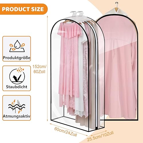 Dntorx Lot de 4 sacs à vêtements 152 x 60 cm avec plis latéraux de 25,5 cm, housse de protection entièrement transparente avec fermeture éclair latérale pour costume, chemise, robes, manteau - Nail Gallerys