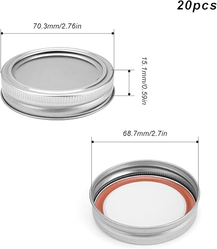 Type Fendu Mason Jar Lids, HERKINDNESS 20 Pièces Canning Lids en Fer, Mason Jar Lids avec Couvercles en Silicone, Canning Lids pour Mason Jar pour Pots de Confiture Miel - Nail Gallerys