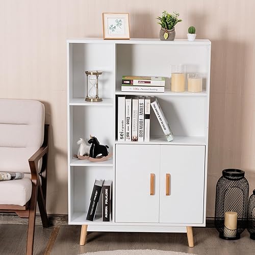 KOMFOTTEU Armoire de rangement multifonction avec 2 portes et 5 compartiments, armoire de rangement avec dispositif anti-basculement, blanc, 80 x 24 x 119 cm - Nail Gallerys