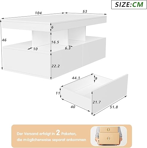 LKPOMI Table Basse Rectangulaire LED, Blanc et Noir, 104 x 53 x 46 cm - Nail Gallerys