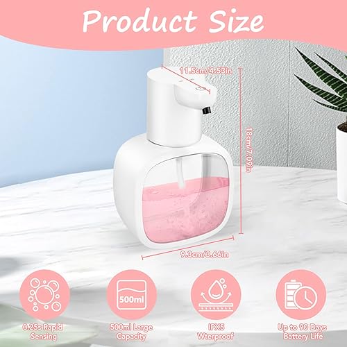 VFANDV 500ml Distributeur Savon Mousse USB Rechargeable Distributeur Savon Automatique, IPX5 étanche sans Contact Savon avec USB Rechargeable, Convient pour la Cuisine, la Salle de Bain (Blanc) - Nail Gallerys
