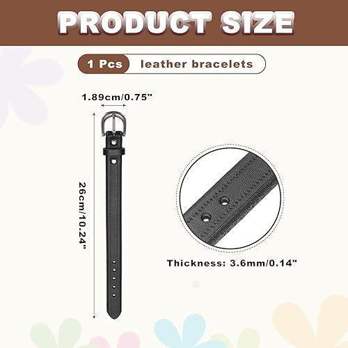 sourcing map Bracelet en cuir uni avec boucle - Réglable - Vierge - Pour la fabrication de bijoux - Pour homme et femme - Noir, 26x1.9cm / 10.24x0.75inch(L*W), Cuir - Nail Gallerys