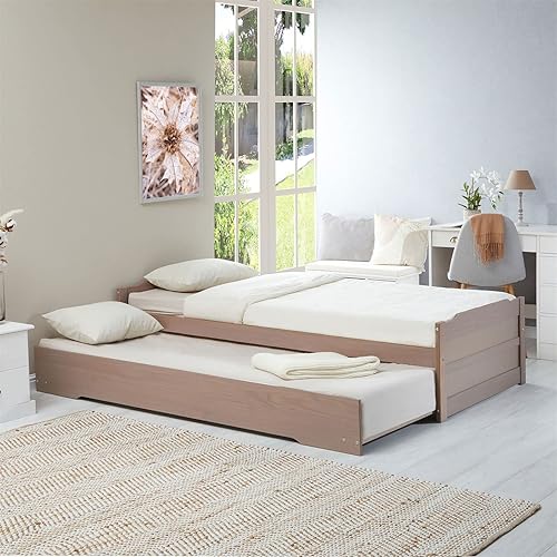 IDIMEX Lit gigogne Lorena 1 Place tiroir lit Simple Fonctionnel pour Enfant 90 x 190 cm en pin Massif lasuré Taupe - Nail Gallerys