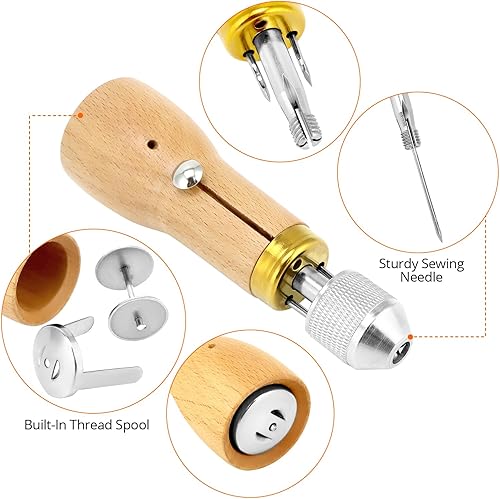 QWORK® Ensemble d'outils de couture en cuir, avec poinçon de couture haute performance, fil ciré, aiguilles en métal, tournevis et anneau de déà coudre en laiton - Nail Gallerys