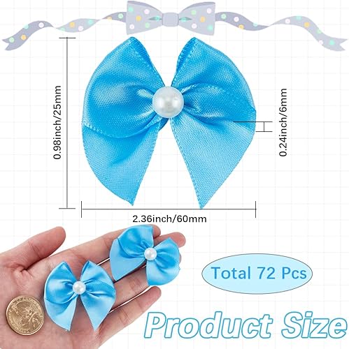 SOFPLATE 72 Mini Nœud en Ruban avec Perles Bleu Lac Petits Nœuds en Ruban Satiné Fournitures pour Emballage Cadeau Scrapbooking Mariage Décoration de Noël Épingles à Cheveux Bricolage 2.5 x 1(1) cm - Nail Gallerys