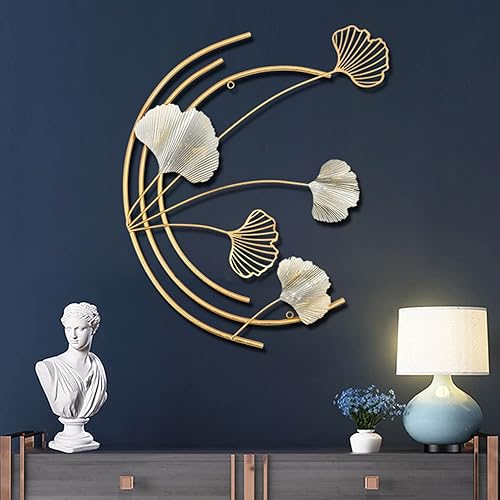 Ainydie 3D Décoration Feuille de Ginkgo Murale en Métal, Créatives Ginkgo Biloba Sculpture en Métal à La Main - pour Salle D'étude/Salon/Chambre à Coucher/Oeuvre d'art/Hôtel,53x48x4cm - Nail Gallerys