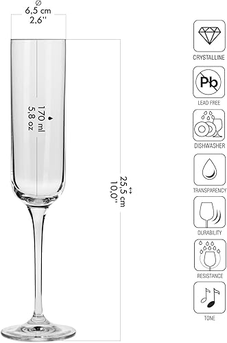 Krosno Flute Cristal de Champagne Verre | Lot de 6 | 170 ML | Collection Glamour | Parfait la Maison, Les Restaurants Les fêtes - Nail Gallerys