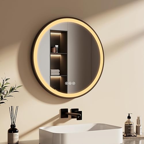 EMKE Miroir Rond LED 50cm, Antibuée Indépendant,Miroir Salle de Bain avec Interrupteur Tactile,Cadre Noir, Sangle en Amovible, 3 Températures de Couleur, Luminosité Ajustable, Fonction Mémoire - Nail Gallerys