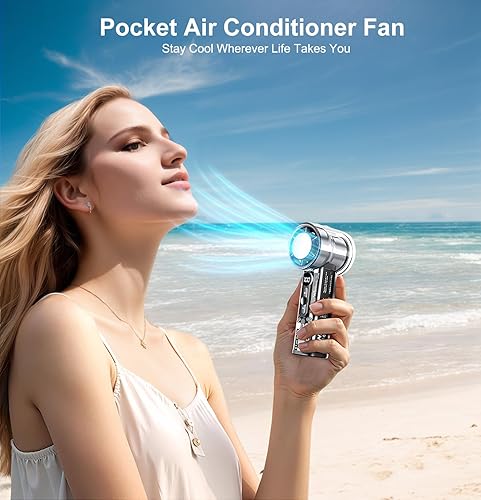 Ventilateur a Main Turbo Portable avec Plaque de Refroidissement, Mini Ventilateur de Voyage Puissant 14000TR/M USB Rechargeable, Vitesse Réglable 1-100,Climatiseur Poche Cadeau pour Femme Plage,Blanc - Nail Gallerys