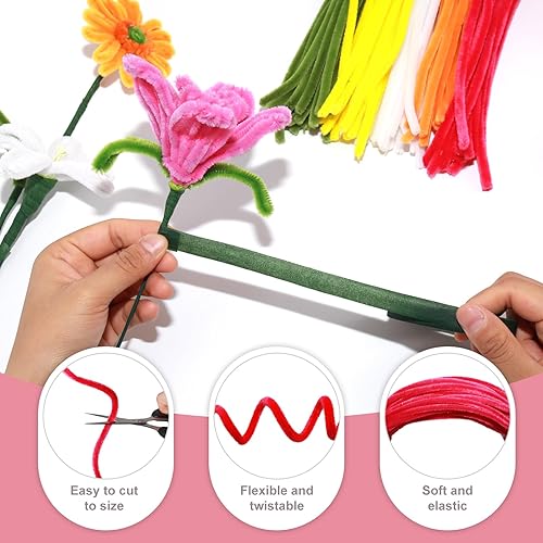 Cure Pipe Bouquet 260 Pièces Fil Chenille Loisirs Creatifs Pipe Cleaners Cure-Pipes avec 5 Couleurs, Fils Chenilles pour Bricolage de Bouquets Décoration - Nail Gallerys