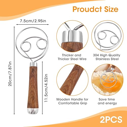 2PCS Fouet Cuisine, Manche en bois Fouet Plat, Acier Inoxydable 304 Fouet Patisserie, Fouet Magique, Fouet Manuel Quatre Cercles Fouet Cuisine Professionnel Mélangeur de Pâte à Pain Patisserie Pizza - Nail Gallerys