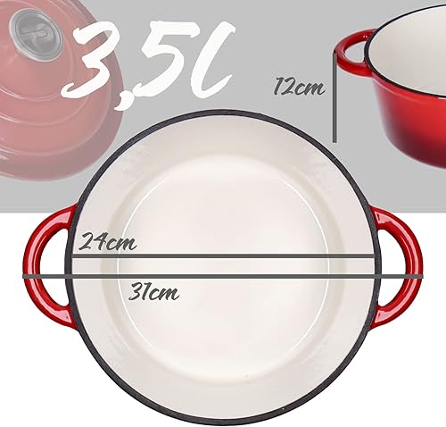 Casserole en fonte émaillée avec couvercle 3,5 l Ø 24 cm Poignée en acier inoxydable Compatible avec tous les feux dont induction Passe au four jusqu'à 260 °C avec maniques et poignées en silicone - Nail Gallerys