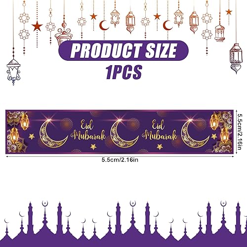 Eid Mubarak - Chemin de table - 180 x 35 cm - Aïd Mubarak - Décoration de table pour le Ramadan - Décoration de table pour la maison, le dîner et la fête - Violet - Nail Gallerys