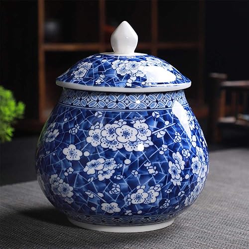 wongwongcat Boîte de conservation 900 ml - Style chinois - Porcelaine bleue et blanche - Céramique - Avec couvercle - Décoration pour la maison, la cuisine, la salle à manger (bleu et blanc) - Nail Gallerys