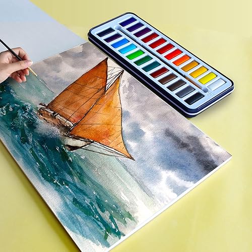 Stationery Island Palette de Peinture Aquarelle Set de peinture à l'aquarelle, 24 couleurs pan+1 pinceau aquatique+1 pinceau+palette de mélange dans une boîte en fer-blanc Ensemble d'art léger et - Nail Gallerys