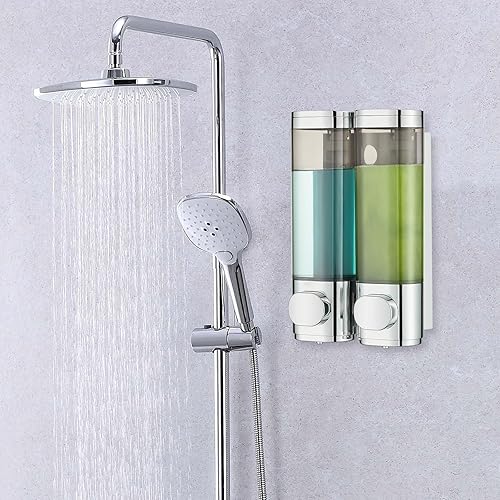 modunful Distributeur de douche à 2 chambres sans perçage pour douche, shampooing mural, après-shampoing, gel douche pour salle de bain, chrome 2 chambres - Nail Gallerys