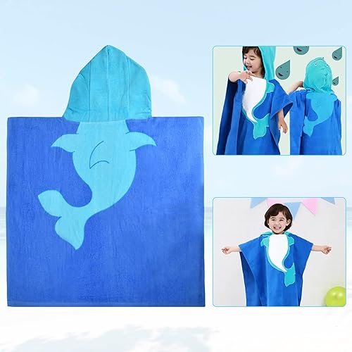 Poncho de Bain Enfant Serviette de Plage Coton Serviette Poncho Bebe Cape de Bain Serviette à Capuche Sortie de Bain Poncho de Bain,Serviette de Bain pour Enfant Garcon Fille 2 à 6 Ans (Dauphin) - Nail Gallerys