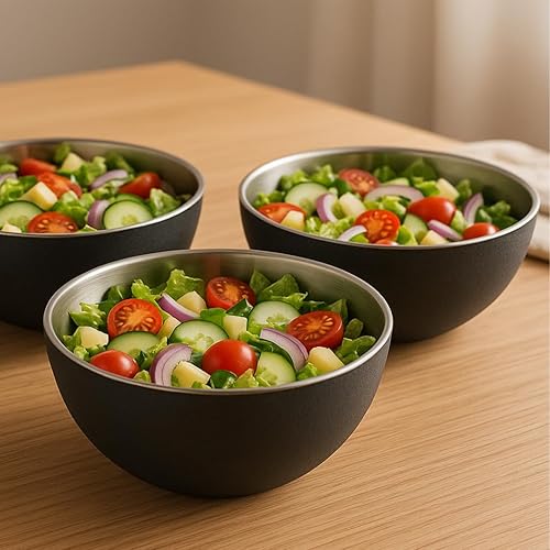 MGE - Saladier en Acier Inoxydable - Bols Mélangeurs/Saladier - Bol à Fruits et Légumes - Plat à Servir - Bol à mélanger - Bol pour Cuire, Servir et Grignoter - Food Bowl, Saladier - Set 3-17 cm - Nail Gallerys