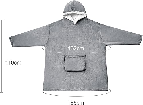 Hansleep Pull Plaid à Capuche, Pull Polaire Femme Homme, Flannel Blanket Hoodie, Wearable Couverture a Capuche Sherpa Adulte avec Manche et Poche, Géant Chaud Doux, Gris, 84x110 cm - Nail Gallerys