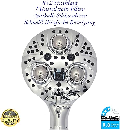 RonyCron Pommeau de douche haute pression 130 mm – Douche à effet pluie avec filtre & 10 types de jet – Pommeau de douche à main à économie d'eau avec tuyau – Chrome – Vous le méritez - Nail Gallerys