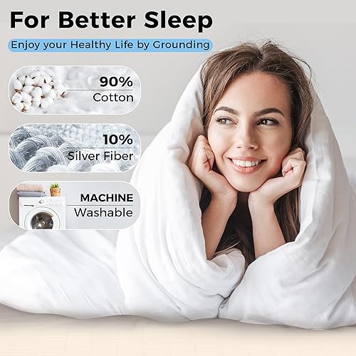 VigorVortex Drap plat de mise à la terre avec 90 % coton et 10 % fibre d'argent conductrice pour améliorer le sommeil avec cordon de mise à la terre de 4,6 m, 99 x 203 cm, beige - Nail Gallerys