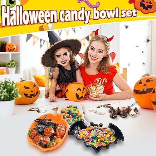 Lot de 3 Décorations de Table d'Halloween - Seau, Panier et Bol pour Bonbons - Assiette en Polypropylène - Vaisselle d'Halloween - Bol à Citrouille - Nail Gallerys