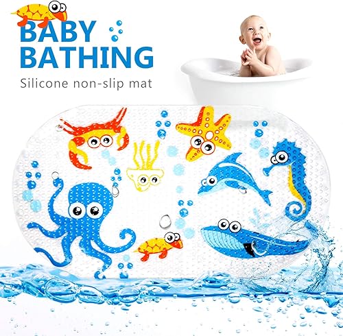 Yosemy Tapis de Bain Antidérapant Tapis de Douche avec Ventouses pour Bébé Enfant pour Salle de Bain Baignoire Cartoon Imprimé (69 x 39 cm) - Nail Gallerys
