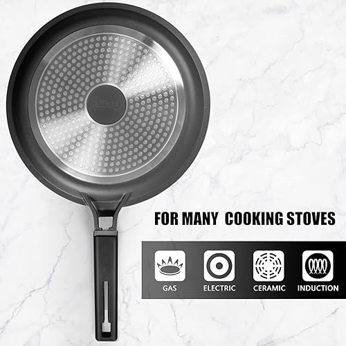 Gotoll Poêle à Crêpes 28cm Casserole Antiadhésif Crépière Poêle à Frire Induction Aluminium Poignée Amovible BPA Free - Noir - Nail Gallerys